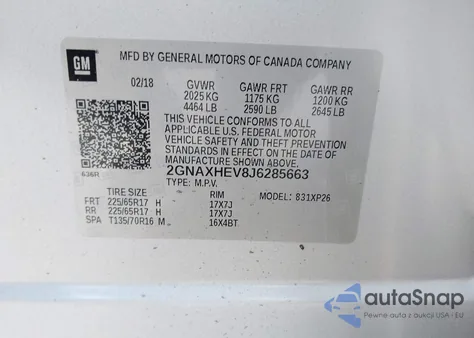 2018 Chevrolet Equinox Ls из США, поврежденный, VIN 2GNAXHEV8J6285663